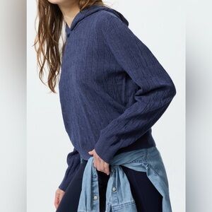 UNIQLO navy blue Washable Knit Cable Hoodie